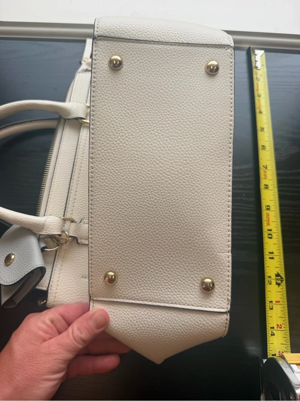 Nanette Lepore Cream Leather Double Zip Satchel with Gold Hardware